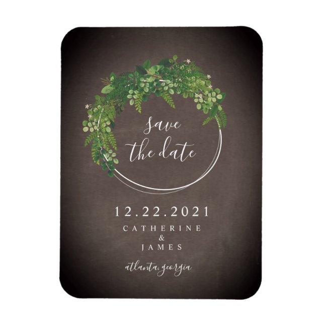 Chalkboard Inspired Botanical Save Date Magnet (Vertikal)