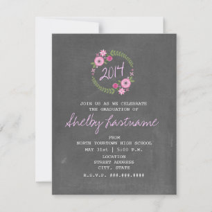 Chalkboard Inspired Rosa Blommigt Photo Studenten Inbjudningar