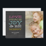 CHALKBOARD JOY | FOTOKORT HELGDAG JULKORT<br><div class="desc">ROLIGT JOY BLACK CHALKBOARD PHOTO JULHÄLSNINGAR KORT. ELKE CLARKE© FOR MONOGRAM GALLERY. Skicka dina julhälsningar till dina vänner och din familj med hjälp av det här helgdag för roligt med ett foto. "JOY, FRED, KÄRLEK OCH BE MERRY". Du kan "anpassa den" och ändra färg i ord så att den stämmer...</div>