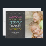 CHALKBOARD JOY | FOTOKORT HELGDAG JULKORT<br><div class="desc">ROLIGT JOY BLACK CHALKBOARD PHOTO JULHÄLSNINGAR KORT. ELKE CLARKE© FOR MONOGRAM GALLERY. Skicka dina julhälsningar till dina vänner och din familj med hjälp av det här helgdag för roligt med ett foto. "JOY, FRED, KÄRLEK OCH BE MERRY". Du kan "anpassa den" och ändra färg i ord så att den stämmer...</div>