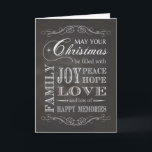 Chalkboard - jul fylld med Joy Peace Hope Helgkort<br><div class="desc">Trendigets julkort som lyder: Må din jul fyllas med Joy,  Peace,  Hope,  Family,  Kärlek och många Lycklig-minnen. Designad av enbart "Put by Robn". överst- och grund-utsmyckningar efter Free Photoshop Org.</div>