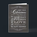 Chalkboard - jul fylld med Joy Peace Hope Helgkort<br><div class="desc">Trendigets julkort som lyder: Må din jul fyllas med Joy,  Peace,  Hope,  Family,  Kärlek och många Lycklig-minnen. Designad av enbart "Put by Robn". överst- och grund-utsmyckningar efter Free Photoshop Org.</div>