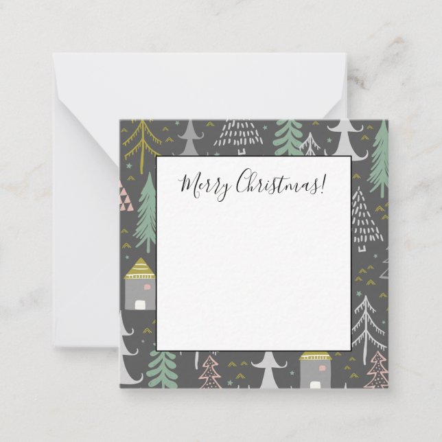 Chalkboard Julgranar and Houses Rosa Gult Anteckningskort (Framsida)