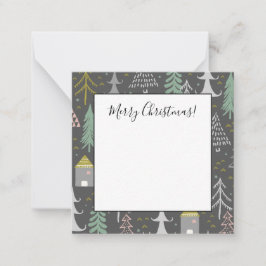 Chalkboard Julgranar and Houses Rosa Gult Anteckningskort