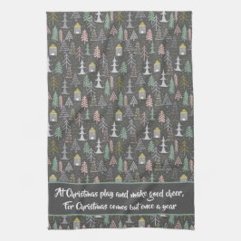 Chalkboard Julgranar and Houses Rosa Gult Kökshandduk