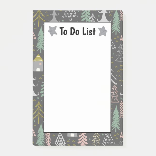 Chalkboard Julgranar and Houses Rosa Gult Post-it Block (Framsida)