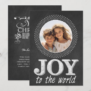 Chalkboard-jultypografi Photo Joy World Julkort
