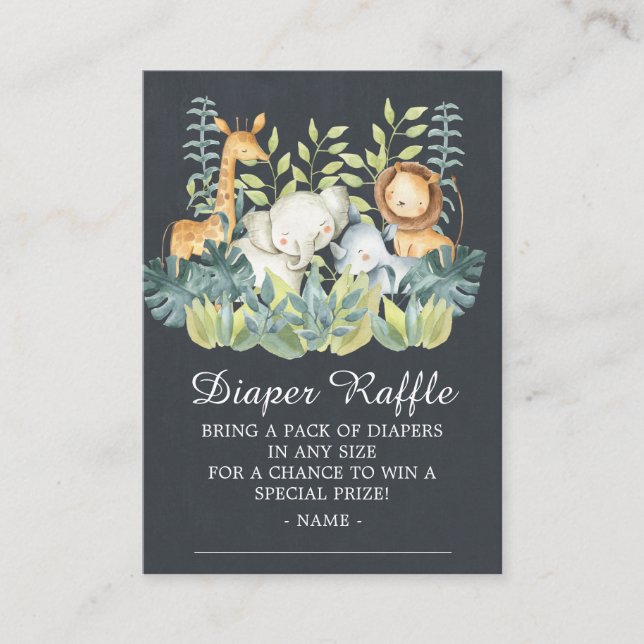 Chalkboard jungle Animal Baby Shower Diaper Raffle Tilläggskort (Framsida)