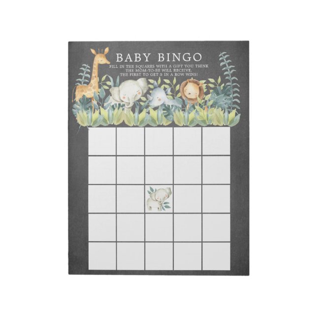 Chalkboard jungle Animals Baby Shower Bingo Game Anteckningsblock (Roterad)