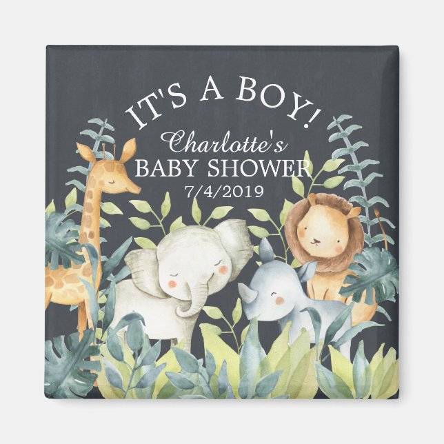 Chalkboard Jungle Animals Baby Shower Favor Magnet (Framsidan)