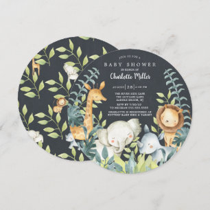 Chalkboard Jungle Animals Baby Shower Inbjudningar