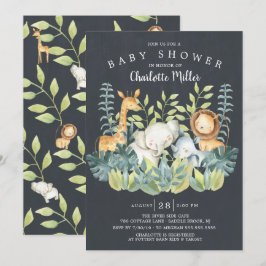 Chalkboard Jungle Animals Baby Shower Inbjudningar