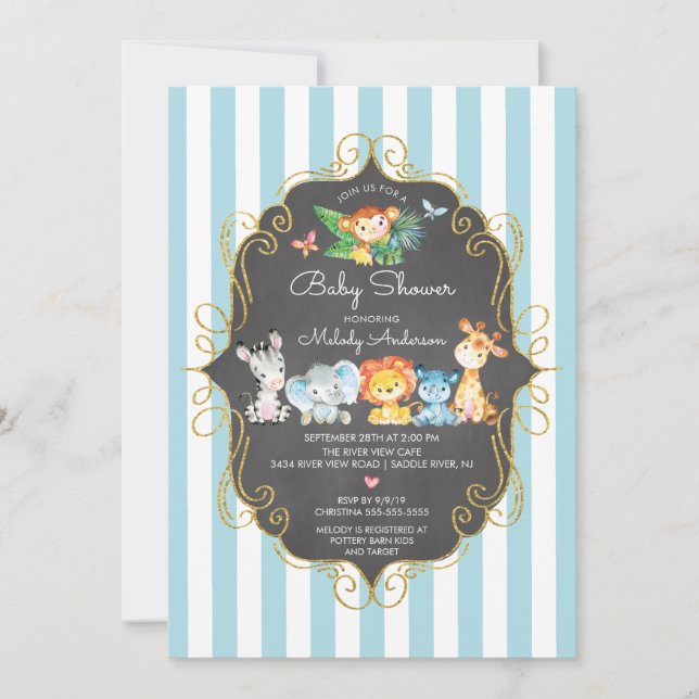 Chalkboard Jungle Animals Boys Baby Shower Inbjudningar (Framsida)