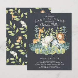 Chalkboard Jungle Animals Neutralt Baby Shower Inbjudningar