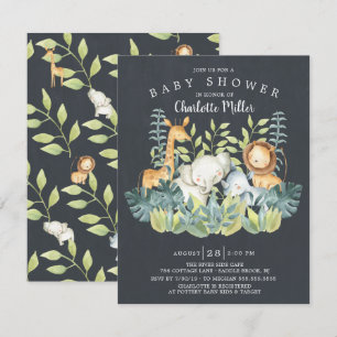 Chalkboard Jungle Animals Neutralt Baby Shower Inbjudningar