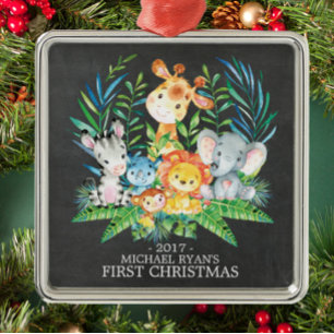 Chalkboard Jungle Baby Första julprydnaden Julgransprydnad Metall