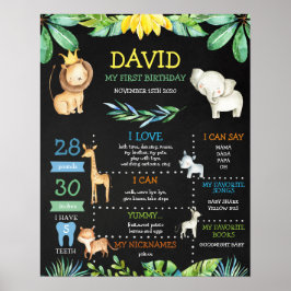 Chalkboard Jungle Safari Milestone First Birthday Poster