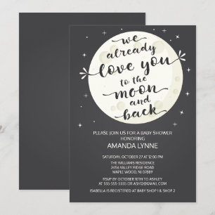 Chalkboard Kärlek Måne & Back Baby Shower Inbjudan