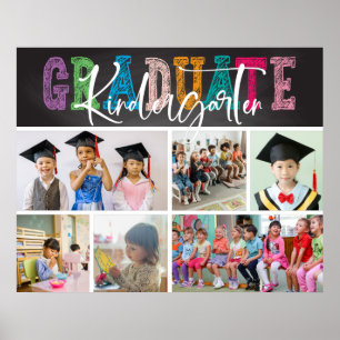 Chalkboard Kindergarten Student Photo Collage Poster