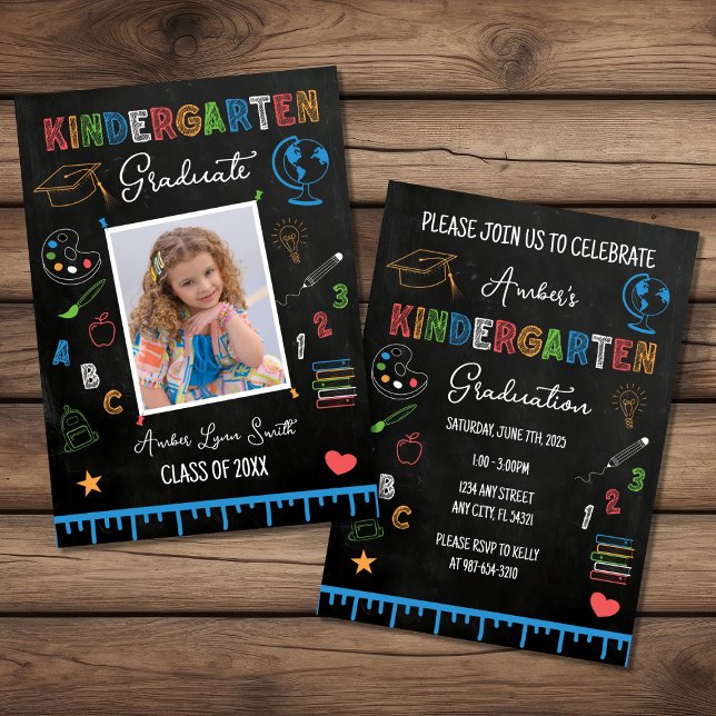 Chalkboard Kindergarten Studenten Photo Inbjudningar (Skapare uppladdad)