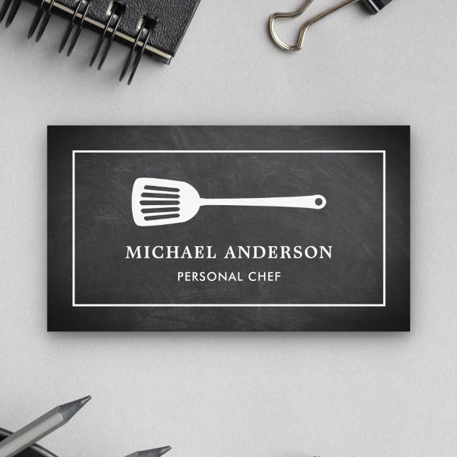 Chalkboard Kitchen White Spatula Personal Chef Visitkort (Skapare uppladdad)