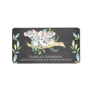 Chalkboard Koala Bear Triplets Pojke Shower Adressetikett