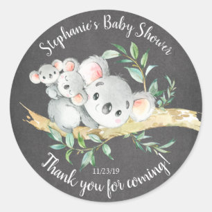 Chalkboard Koala Bear Twillingars Baby Shower Favo Runt Klistermärke