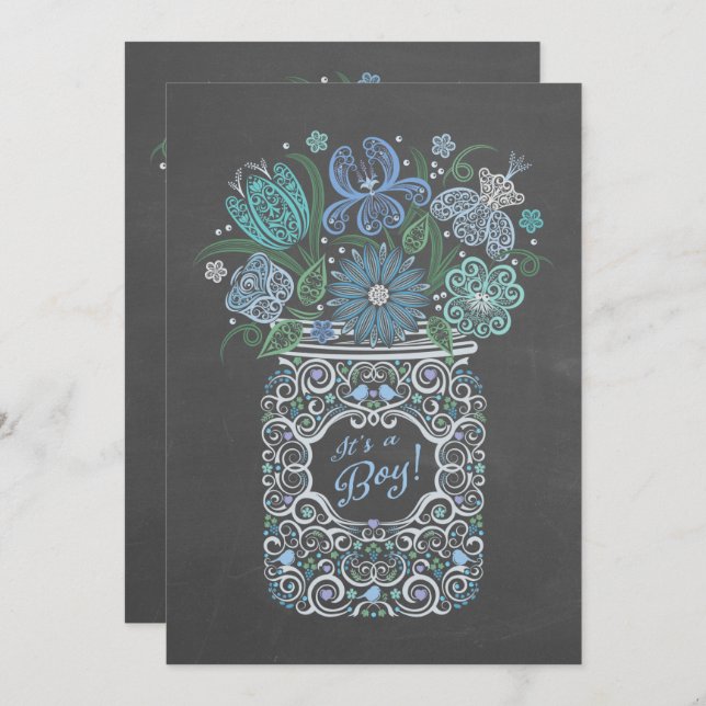 Chalkboard Lacy Mason Baby Shower Det är en pojke Inbjudningar (Fram/baksida)
