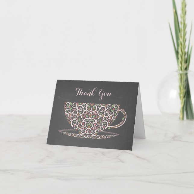 Chalkboard Lacy Tekopp Tea Tackkort Card (Framsida)