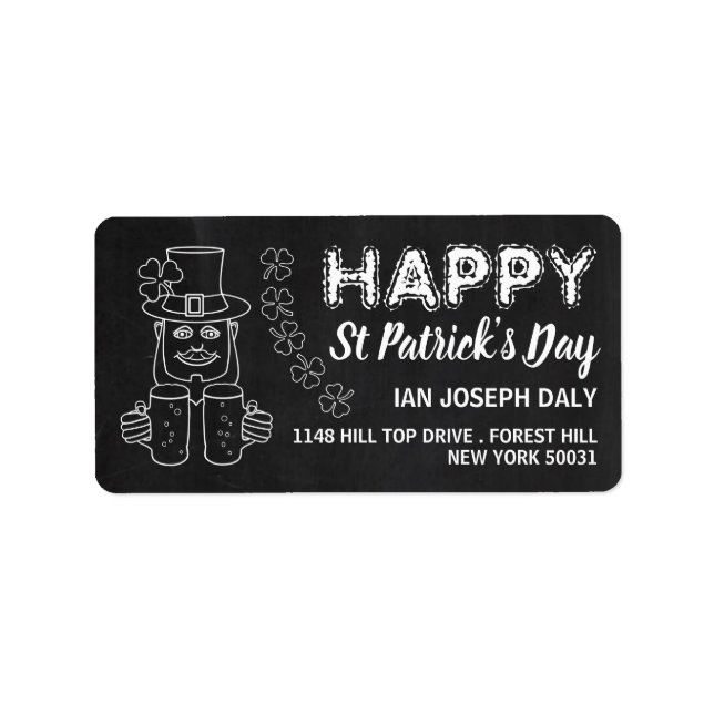 Chalkboard Leprechaun, St patrick's day Adressetikett (Framsidan)