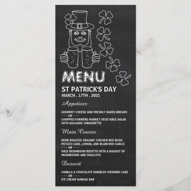 Chalkboard Leprechaun, St patrick's day-menykort Meny (Framsida)