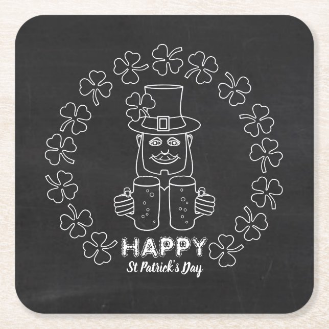Chalkboard Leprechaun, St patrick's day Underlägg Papper Kvadrat (Framsidan)