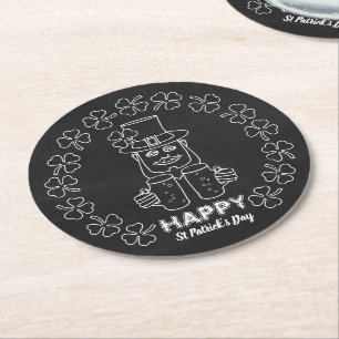 Chalkboard Leprechaun, St patrick's day Underlägg Papper Rund