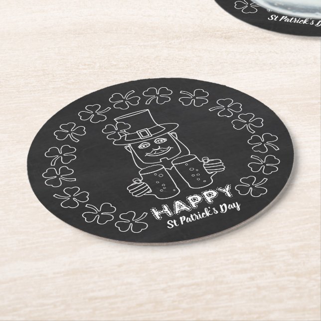 Chalkboard Leprechaun, St patrick's day Underlägg Papper Rund (Vinklad)