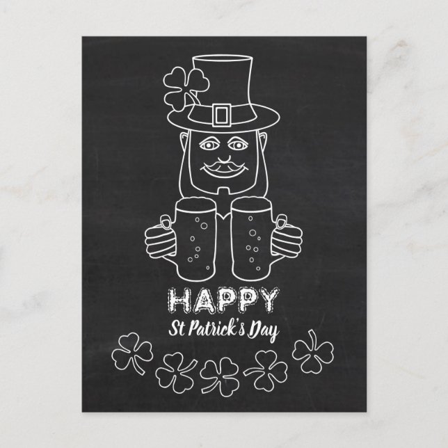 Chalkboard Leprechaun, St patrick's day Vykort (Framsida)