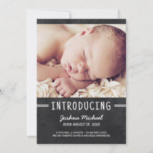 Chalkboard Lettering 1-Photo Birth Notice Meddelande