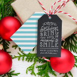 Chalkboard Lettering Blue Rand Helgdag Presentetikett<br><div class="desc">märkre för presenter för personliger med tryckt anpassningsbar. Den här roligten har en snygg, handskriven stil-typografi på en faux-kritbakgrund med baksida av vattenutstryk. Texten lyder: "Hoppas att helgdagarna ger dig många skäl att le". Anpassa den med ditt namn eller annan anpassningsbar. Använda designen verktyg för att redigera texten typsnitt och...</div>