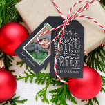 Chalkboard Lettering Helgdag Photo Gift-Märkre Presentetikett<br><div class="desc">märkre med helgdag som skrivs ut i anpassningsbar personlig med foton och text. Den här roligten har en dubbelsidig design med snygga, handskrivna stil-typografi på ett faux-chalkboard-bakgrund och ett grönt-stripe-tvättband runt fotot. Texten lyder: "Hoppas att helgdagarna ger dig många skäl att le". Anpassa den med foto, namn eller annan anpassningsbar....</div>