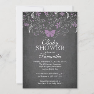 Chalkboard Lila Butterfly Girl Baby Shower Inbjudningar