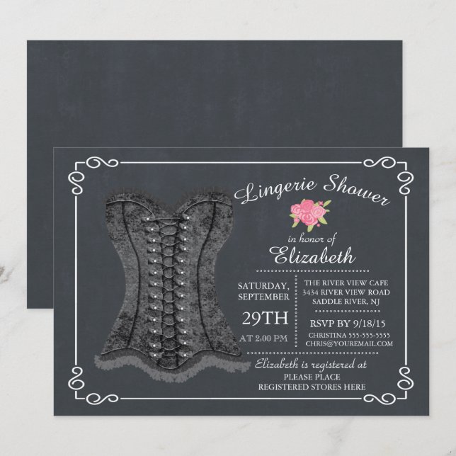 Chalkboard Lingerie Inbjudningskort för möhippan (Fram/baksida)