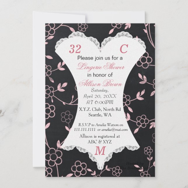 Chalkboard Lingerie Shower Bachelorette-inbjudan Inbjudningar (Framsida)