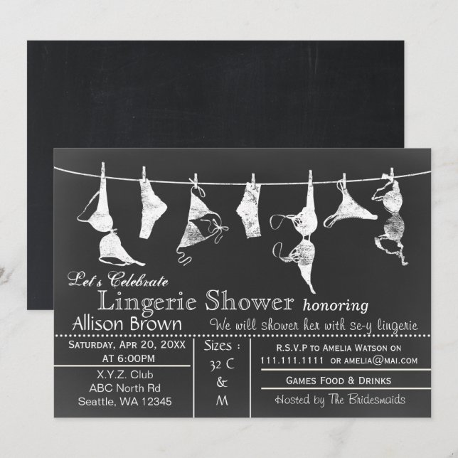 Chalkboard Lingerie Shower-inbjudan Inbjudningar (Fram/baksida)