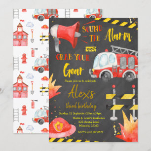 Chalkboard Little Firefighter Boy Birthday Inbjudningar