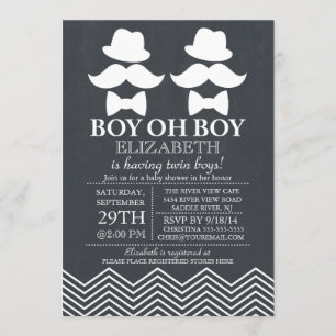 Chalkboard Little Man Mustache TWILLINGARS Baby Sh Inbjudningar