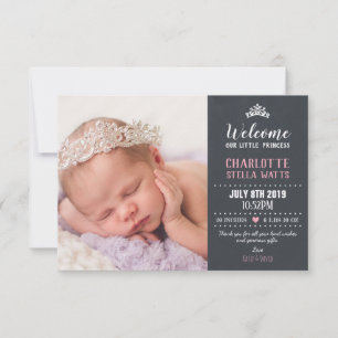 Chalkboard Little Princess Flicka Photo Birth Meddelande