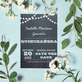 Chalkboard Ljus Aqua Quinceañera Spara datum Meddelande Vykort