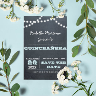 Chalkboard Ljus Aqua Quinceañera Spara datum Meddelande Vykort