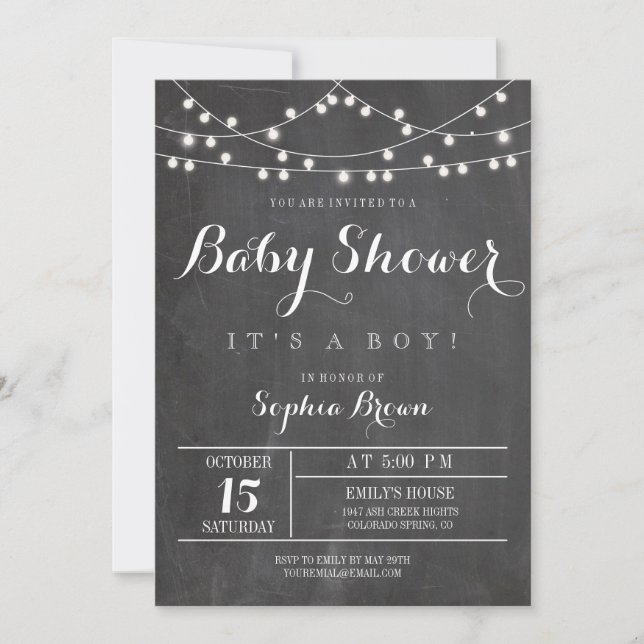 Chalkboard Ljus Baby Shower-inbjudan Inbjudningar (Framsida)