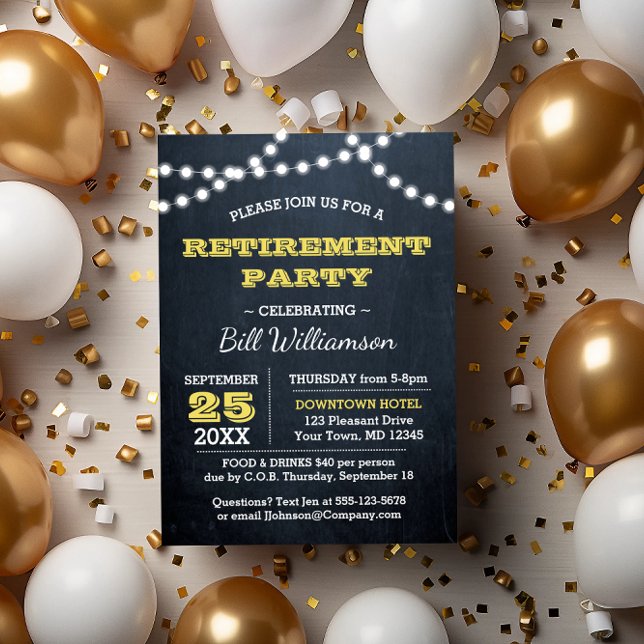 Chalkboard Ljus Guld Pension Party Inbjudningar (Skapare uppladdad)