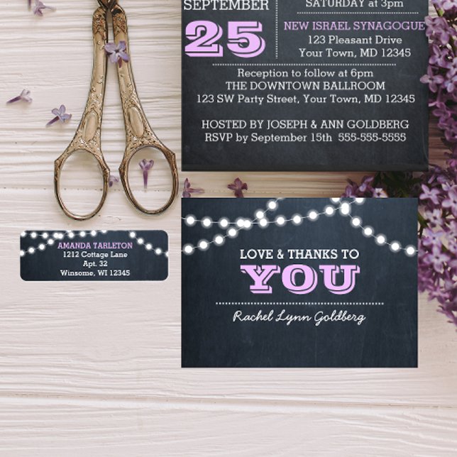 Chalkboard Ljus Lilac Bat mitzvah Tackkort (Skapare uppladdad)